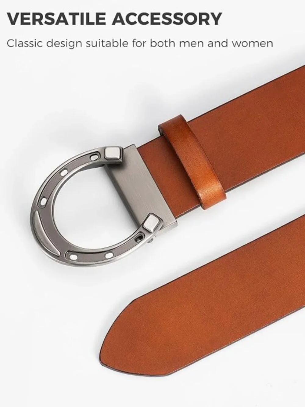 BIYBLETES Horseshoe Belt Buckle Belt Brown 100% Genuine Leather Unisex - 30